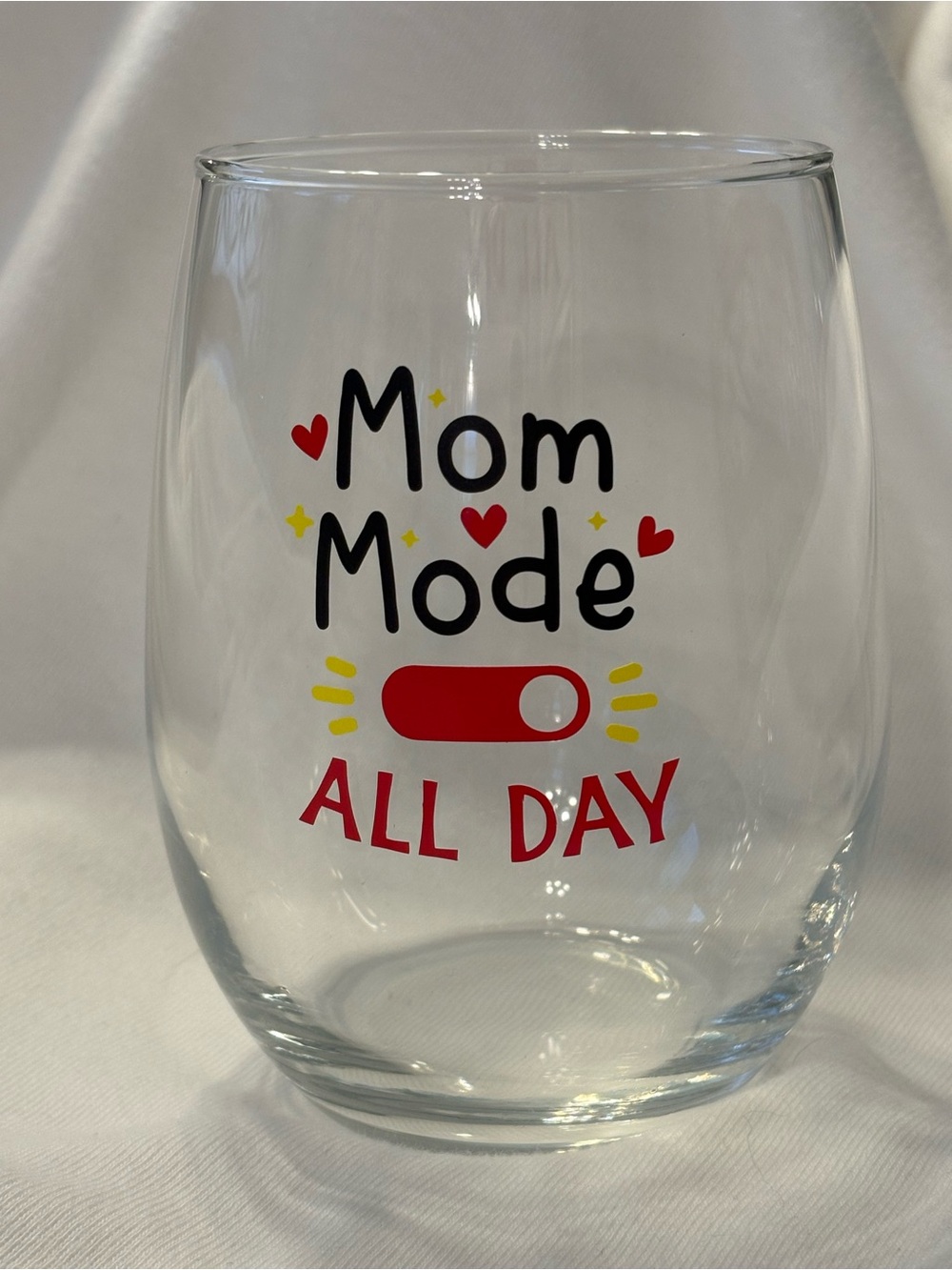 Wine Glass - Mom Mode All Day, Stemless Wine Glass, Home Decor, Dining, Gifts
